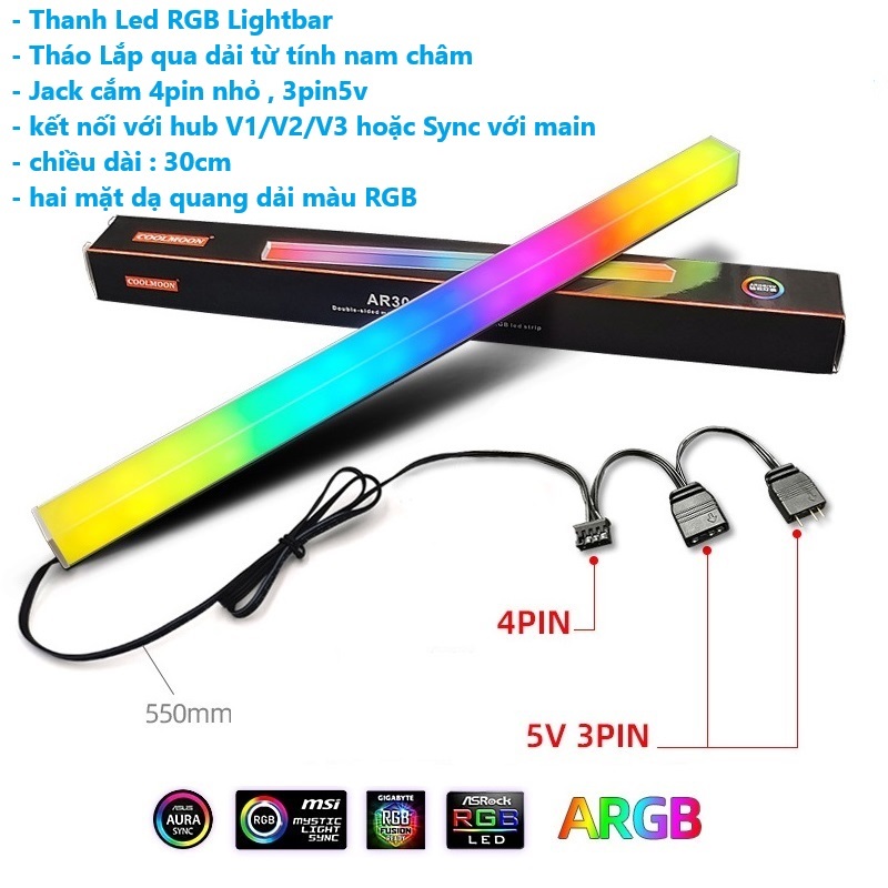 Phụ Kiện Đèn Led RGB Aura Sync Coolmoon đồng bộ Hub + Sync với main 3Pin 5V Trang trí cho máy tính