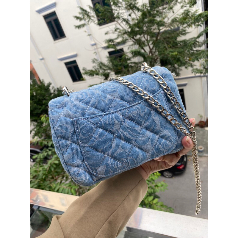 Túi xách nữ ,túi đeo chéo classic hoa trà xanh jean hoa trà