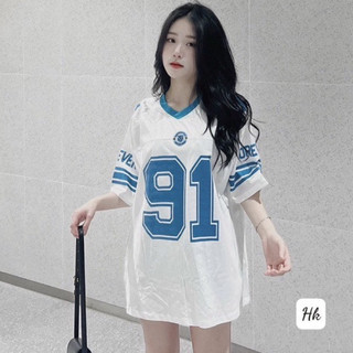 Áo phông cổ tim in số 91 form rộng mẫu thể thao siêu hot