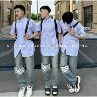  Quần Jean Nữ Ống Rộng ,Quần Xuông Nữ phối vạch phong cách retro mẫu mới 2024 