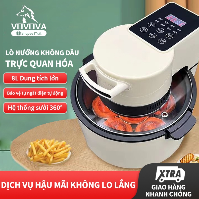 VOVOVA Lò nướng không dầu 8L Lò nướng điện gia đình Chảo điện Chảo Chiên Chống Dính Air Fryer Oven