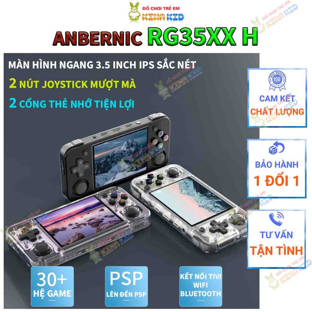  Máy chơi game cầm Anbernic RG35XX H màn hình IPS 3.5 Inch tặng thẻ nhớ 64G cài sẵn 5500 game chơi được PSP PS1 
