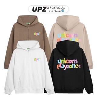 UPZ Áo Khoác Hoodie Dây Kéo Unisex Nỉ Chân Cua Cotton UNICORN PLAY ZONE Chữ Bảy Màu (4 Màu)