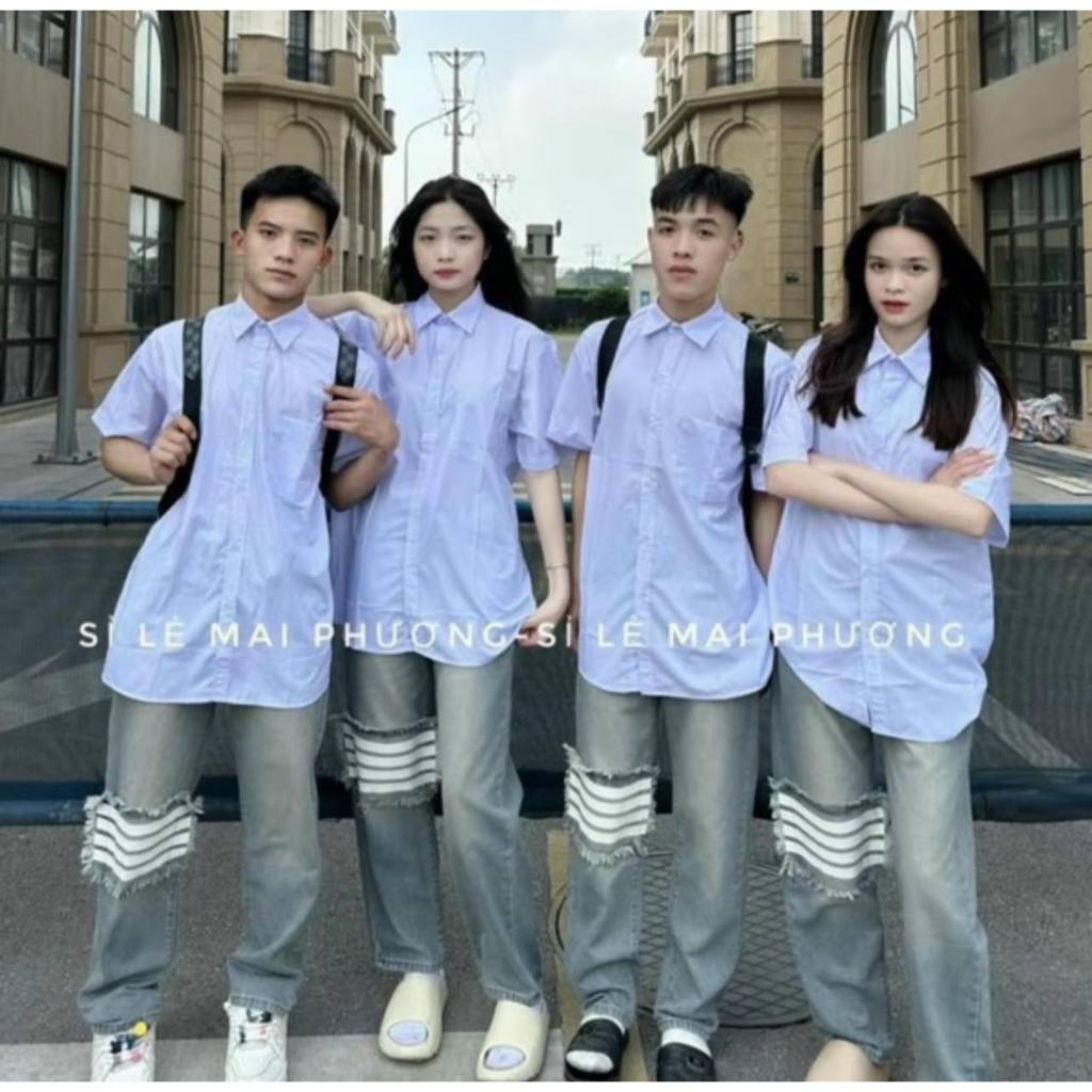 Quần Jean Thome Nữ Phối 4 Vạch, Quần Bò Denim Ống Rộng Suông Cạp Cao Hách Dáng