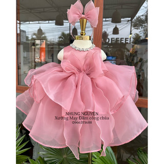 vVáy CC sát nách đính nơ Đầm Công Chúa Cho Bé Gái Cao Cấp tặng Kèm Cài Đầu Cute