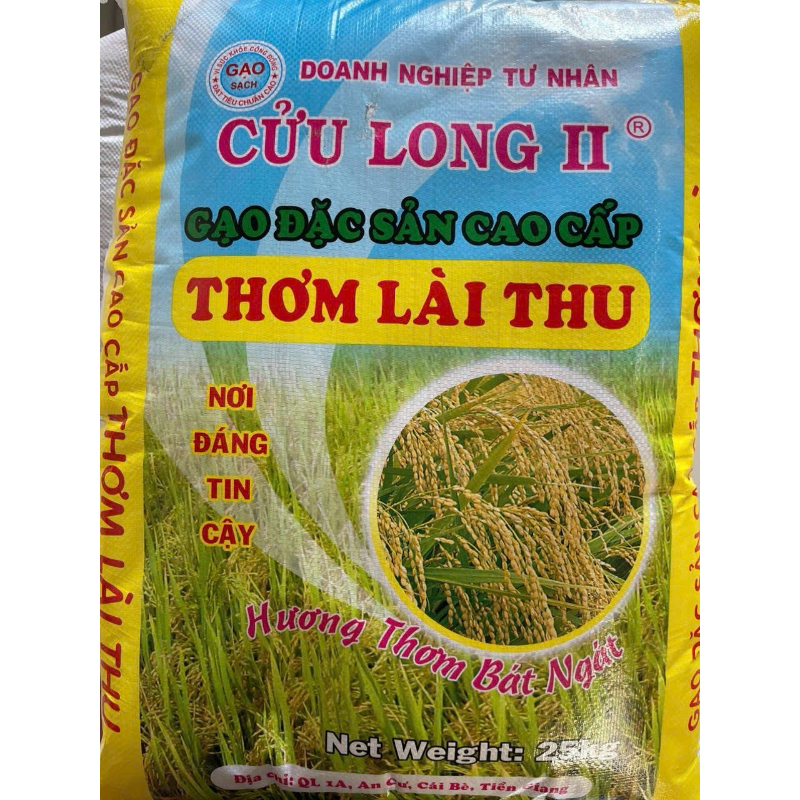 Gạo Thơm Lài Thu - Cửu Long, gạo dẻo, giá bình dân, phù hợp làm cơm văn phòng, cơm niêu, bao 25kg và