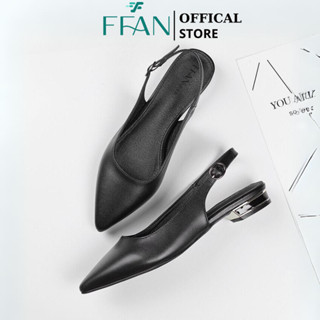 Giày búp bê nữ hở gót [da thật] mềm mại, mũi nhọn bệt màu đen big size FFAN STORE