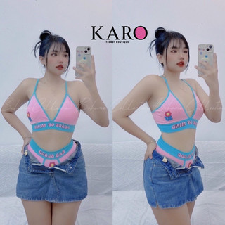 Bikini hồng viền xanh bông hoa siêu dethuong  K5085 - CAROTSHOP