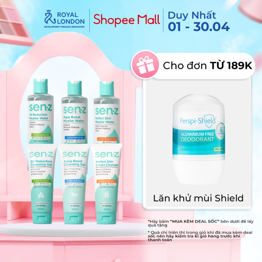 Bộ Đôi Tẩy Trang + Sữa Rửa Mặt Khổ Qua SENZ Micellar Water 250ml & Cleansing Gel 150ml