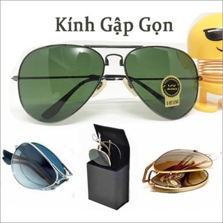 Kính mắt thời trang gấp gọng tròng thủy tinh, Kính râm nam nữ thời trang chống nắng du lịch tặng kèm bao da