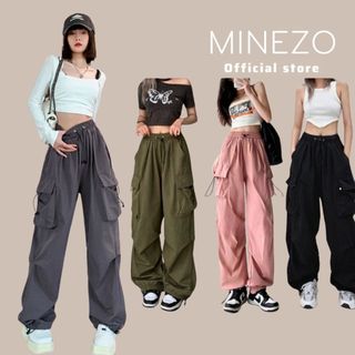 Quần KaKi MINEZO Ống Rộng Dây Rút Bo Gấu Phong Cách Retro Cho Nữ Bigsize70kg MINEZO QD44
