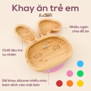 Khay ăn trẻ em bằng tre tự nhiên với đế silicone bám dính, hình thỏ - Fuciten