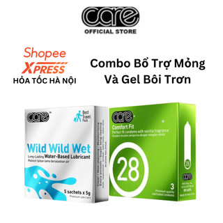 COMBO 3 bao cao su CARE 28 hương vani và Hộp 5 Gel bôi trơn gốc nước giúp kéo dài quan hệ CARELATEX
