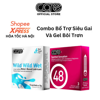 COMBO 3 bao cao su gai CARE 48 hương dâu và Hộp 5 Gel bôi trơn gốc nước CARELATEX