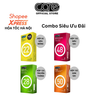 Combo Bao Cao Su CARE Số 1 Malaysia Siêu mỏng, Ôm Sát Hương Vani, Hương Dâu Có Gai, Gân Gai Hương Nhiệt Đới