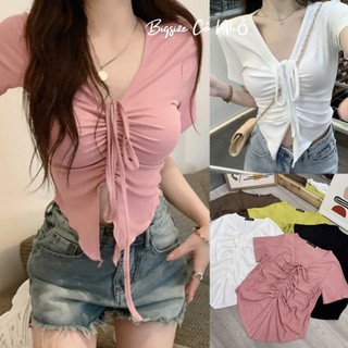  Áo Croptop Bigsize Rút Dây,Áo Thun Rút Ngực Big Size Tay Ngắn Vải Dệt Kim Thun Gân Lên Phom Dễ Thương G42 