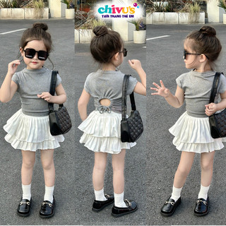 Set áo sát nách kèm chân váy xếp ly CHIVU'sKID, đồ bộ bé gái phong cách Hàn Quốc cho bé 10-30kg