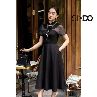 Đầm đen dáng xòe cổ sơ mi sixdo