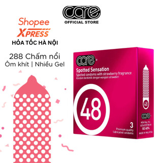 Bao cao su có gai CARE 48 siêu mỏng hương dâu kéo dài thời gian nhiều gel bôi trơn Hộp 3 CARE LATEX
