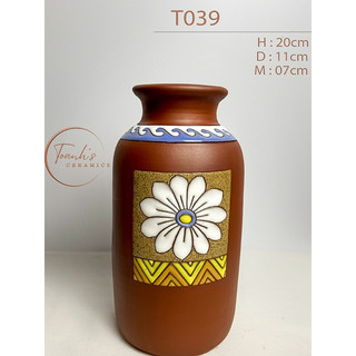 Bình cắm hoa, decor, trang trí nghệ thuật gốm men đỏ bát tràng cao 20cm