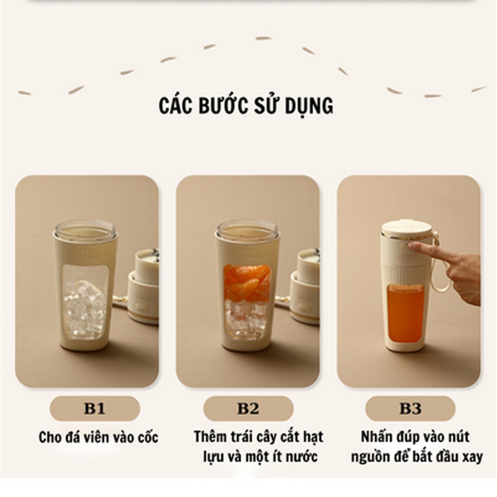 Máy Xay Sinh Tố Mini CEOOL 10 Lưỡi, Máy Xay Cầm Tay Đa Năng 340ml, Xay Được Đá Bảo Hành 12 Tháng