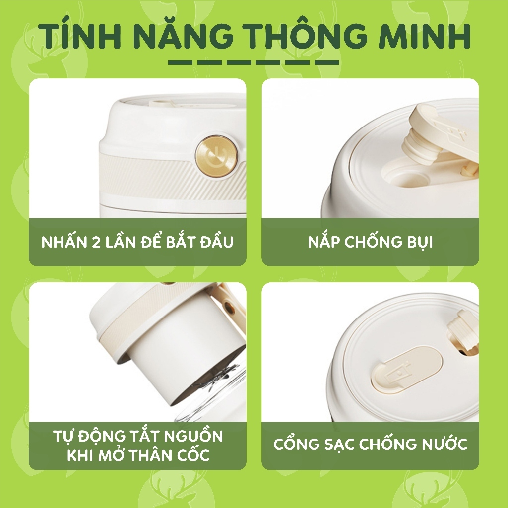 Máy Xay Sinh Tố Mini CEOOL 10 Lưỡi, Máy Xay Cầm Tay Đa Năng 340ml, Xay Được Đá Bảo Hành 12 Tháng