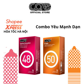 Combo Bao Cao Su CARE 48 và CARE 50 Bao Cao Su Có Gai và Gân Kéo Dài Thời Gian Nhiều Gel Bôi Trơn CARE LATEX