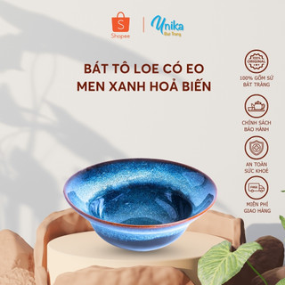 Bát tô loe có eo 4 size xanh hoả biến - Bát chiết yêu xanh hoả biến 4 sze  - Gốm Sứ Cao Cấp Bát Tràng
