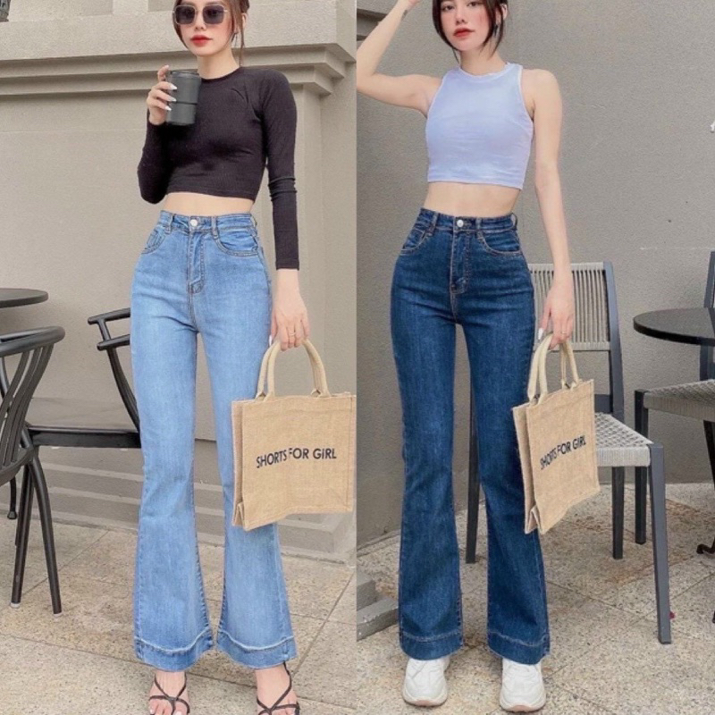 🔥Quần Jeans Dài Ống Loe Co Giãn Trơn