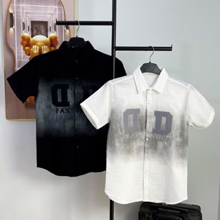 Áo Sơ Mi Nam Nữ Tay Ngắn Phối Loang Thêu Chữ DD Chất Vải Đũi Dày Dặn Thoáng Mát MENSWEAR