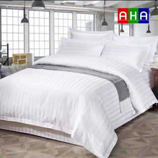 Bộ 4 món chăn ga gối kho đệm AHA sọc 3cm chất liệu cotton chuyên dùng khách sạn homestay