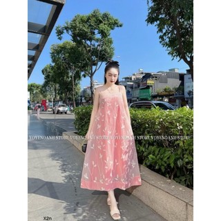 Đầm maxi 2 dây thêu hoa nổi dành cho các nàng đi biển cực xinh