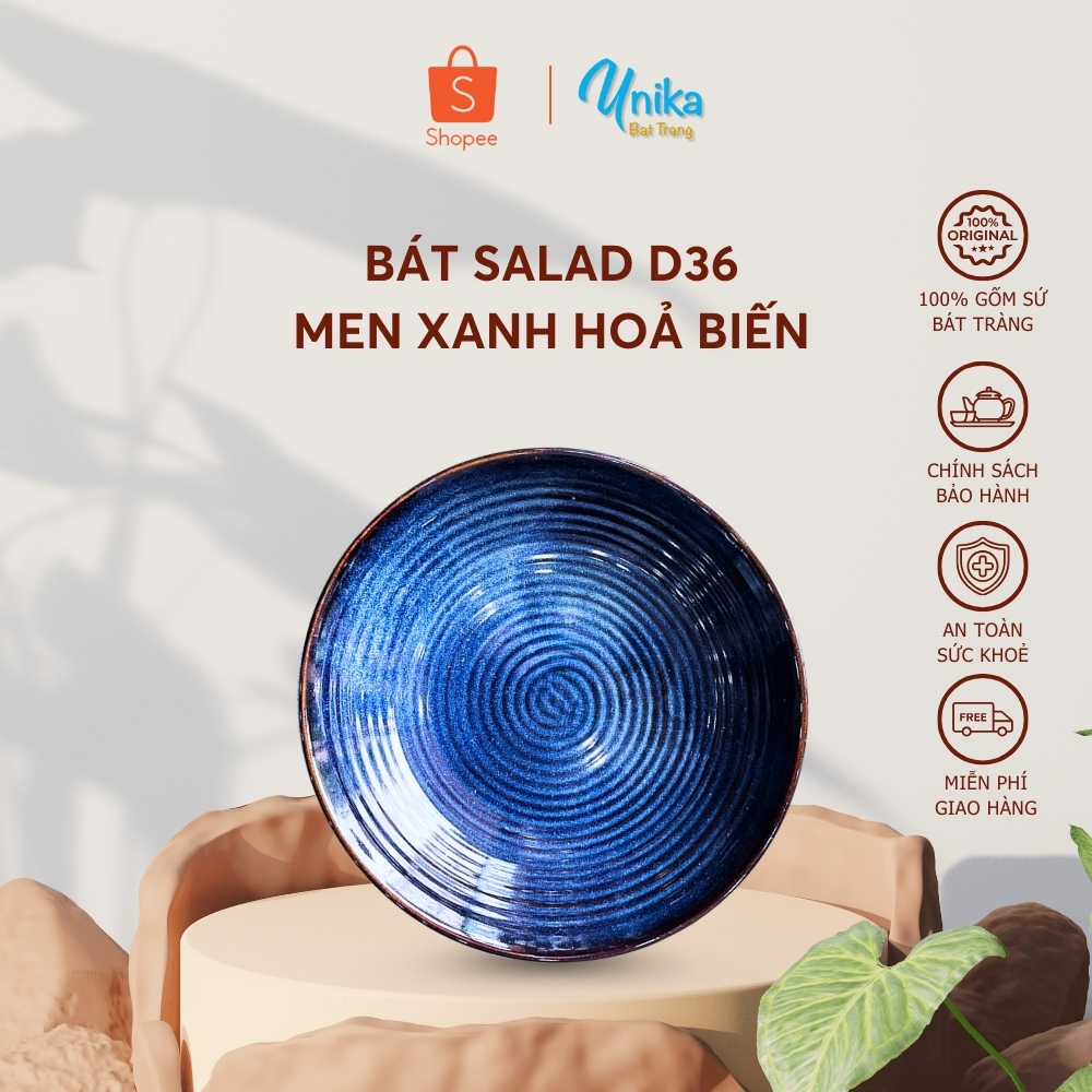 Bát salad to D36 dành cho khách sạn nhà hàng cao cấp - Đĩa Salad Xanh Bát Tràng D36