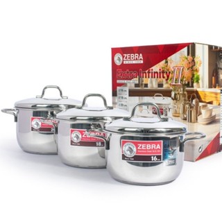 Bộ 3 nồi inox 304 nắp inox Zebra - Sản xuất tại Thái Lan - 180828