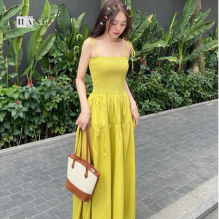 XÃ SHOP - ĐẦM MAXI XANH BƠ CỔ YẾM FREE SZ NEW TAG