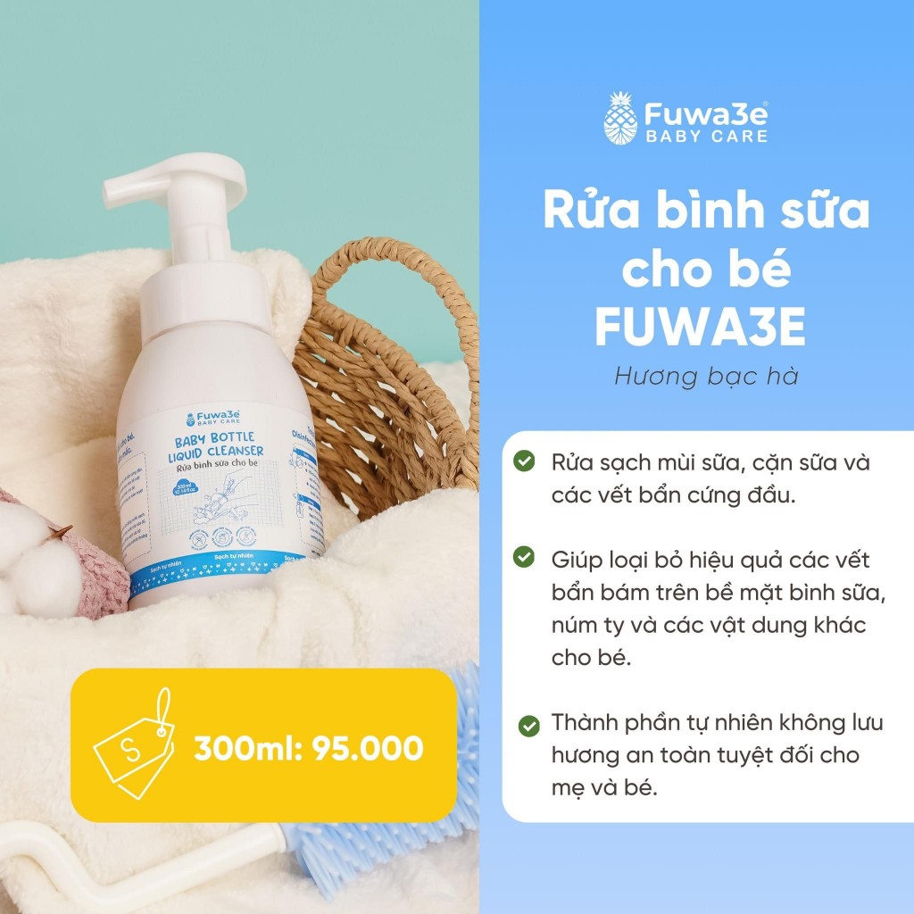 Nước Rửa Bình Sữa Cho Bé Fuwa3e Rửa Bát Ăn Dặm 300ml 100% Enzyme Sinh Học