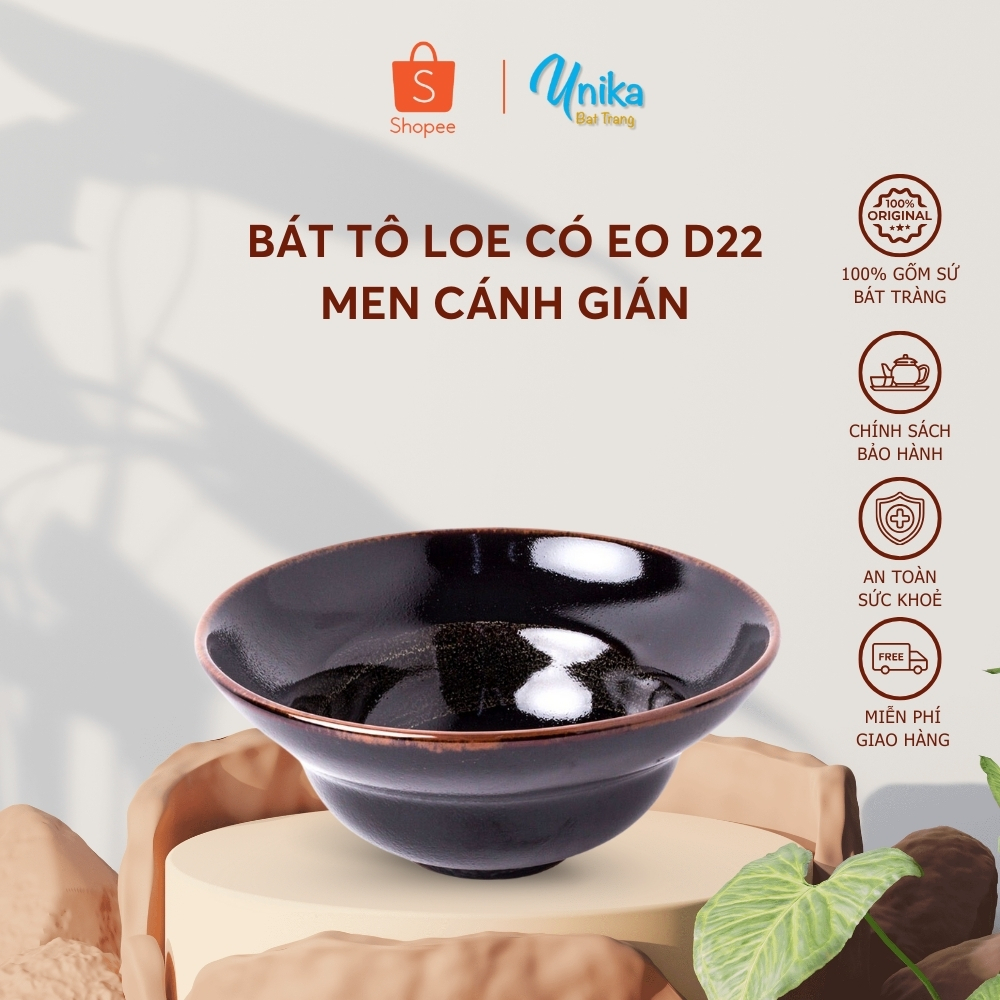 Bát Tô Loe Men Cánh gián D22 - Bát tô nông loe men bôi D22 - Gốm Sứ Cao Cất Bát Tràng