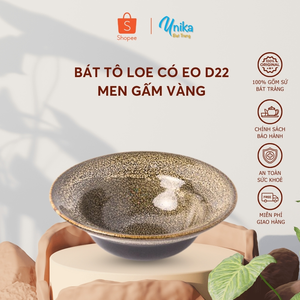 Bát Tô Loe Men Gấm vàng D22 - Bát tô nông loe D22 - Gốm Sứ Cao Cất Bát Tràng
