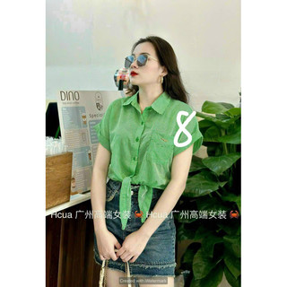 Áo sơ mi buộc vạt tơ kẻ sọc cá tính