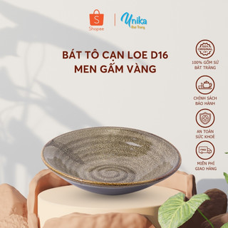 Bát tô cạn loe men gấm vàng d16 - bát tô nông loe d16 - gốm sứ cao cất bát tràng