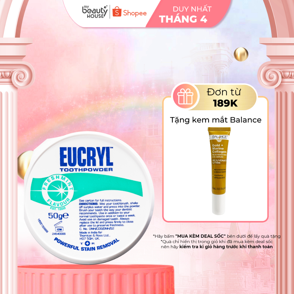 Kem/ Bột tẩy trắng răng cấp tốc từ Anh Quốc EUCRYL 50g