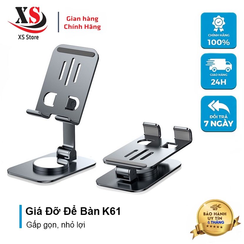 Giá Đỡ Điện Thoại Xoay 360 độ K61, Lót Chống Trượt, Hợp Kim Chắc Chắn, Nhỏ Gọn, Tiện Lợi - XS Store