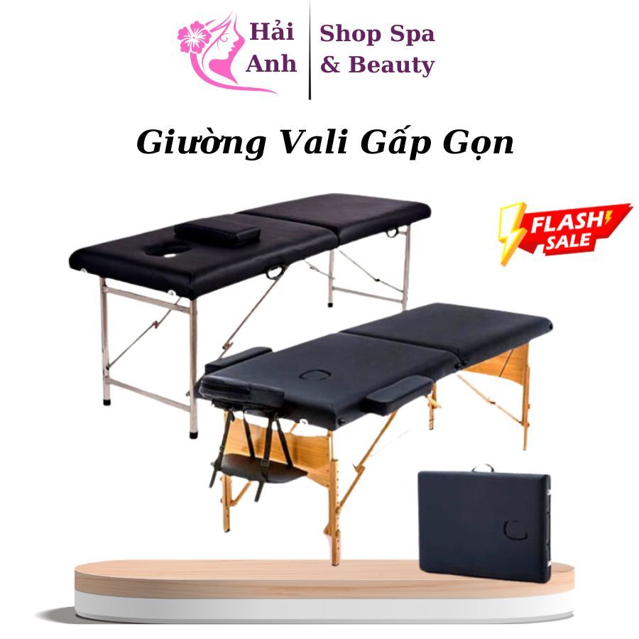 Giường Vali Cao Cấp Chân Inox Chân Gỗ Gấp Gọn. Dùng Cho Spa Chăm Sóc Da, Phun Xăm, Nối Mi, Massage