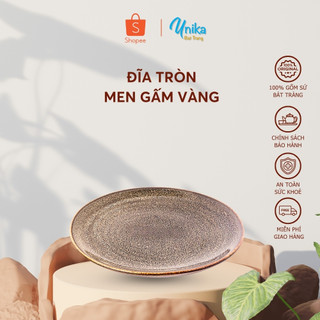 Đĩa Tròn Men Gấm Vàng (6 size) - Gốm Sứ Cao Cấp Bát Tràng
