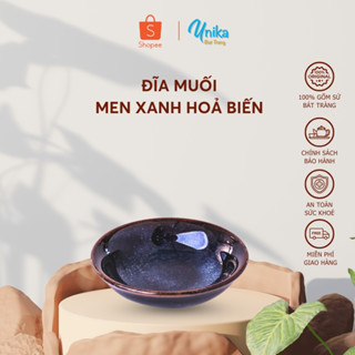  Đĩa Muối Men Xanh Hoả Biến - Đĩa Gia Vị Men Xanh Hoả Biến  đường kính 7cm  - Gốm Sứ Cao Cấp Bát Tràng 