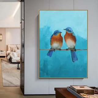 Tranh canvas treo tường decor phòng ngủ đôi chim 60 x 90 cm