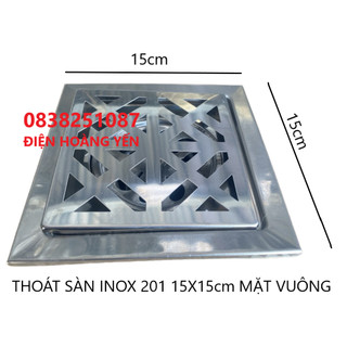 phễu thoát sàn inox 201 15x15cm lỗ 60mm 90mm