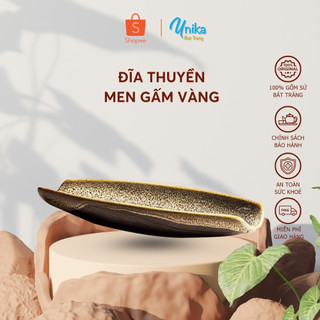 Đĩa thuyền men gấm vàng - đĩa hình thuyền - kiệt tác bàn ăn cao cấp - gốm sứ bát tràng