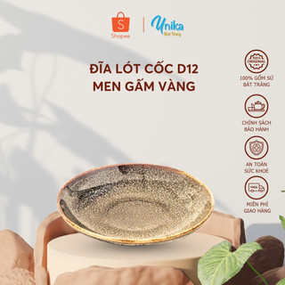 Đĩa tròn lót chén, cốc D12 men gấm vàng - Gốm Sứ Cao Cấp Bát Tràng