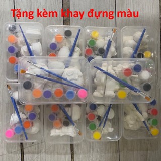  Bộ tô tượng thạch cao cho bé TẶNG KÈM 6 màu cọ khay đựng Set tượng tô màu mini có 6 con cao 6cm 